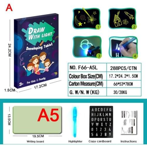 A3 A4 A5 LED Luminous Drawing Board Graffiti Doodle Pen With Toys Light-Fun Tablet Draw Educational Drawing Fluorescent T6F4