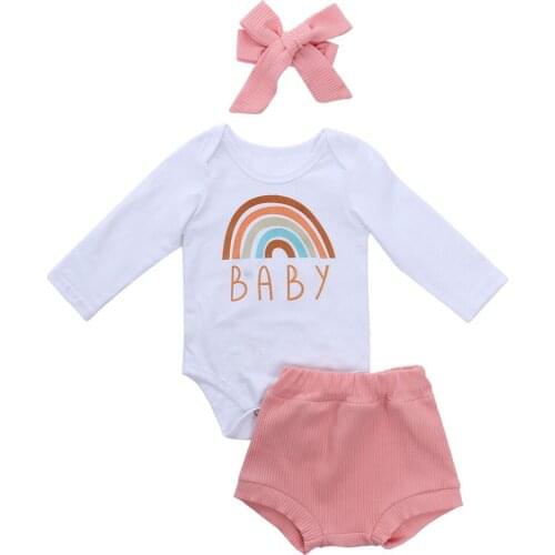 0-24M Newborn Kid baby Girl Clothes set Rainbow Print Long Sleeve Body Top shorts set Elegant Cute Sweet Printcess Outfit