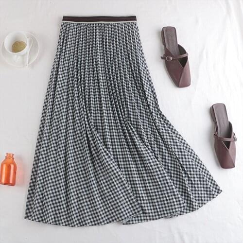 Elastic waist all-match simple retro plaid skirt female skirt 2020 Autumn Winter new high waist was thin in the long section