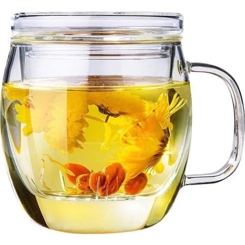 Thickened teacup with handle for making tea large glass office large capacity heat-resistant filter cup flower cup