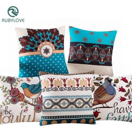 High Quality Vintage Pillow Cover Case Geometric Flower Bird Printed Pillows Cases Bedroom Home Decorative Throw Pillowcases