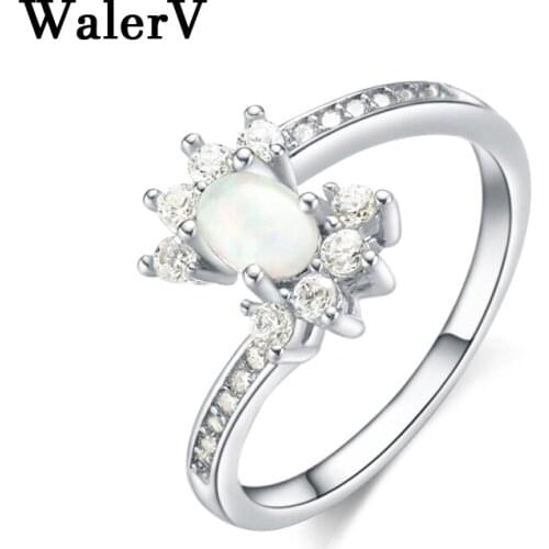WalerV New Ring for Womens Lady Rings Set Fashion Charm Oval Shape Opal Stone Zircon Jewelry Ring Engagement Finger