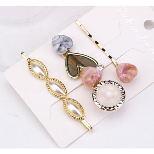 Japan And South Korea Sweet Set Hairpin Fresh And Cute Acrylic Love Horse Eye Pearl Clip Broken Hair Word Clip Hairpin