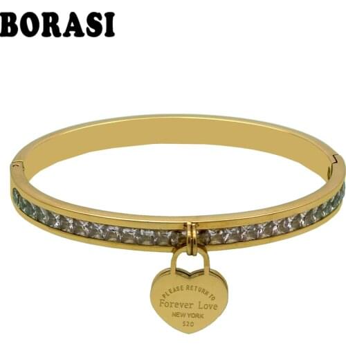 New Luxury Famous Brand Jewelry Pulseira Stainless Steel Crystal Bracelets & Bangles Female Love Heart Bracelet For Women