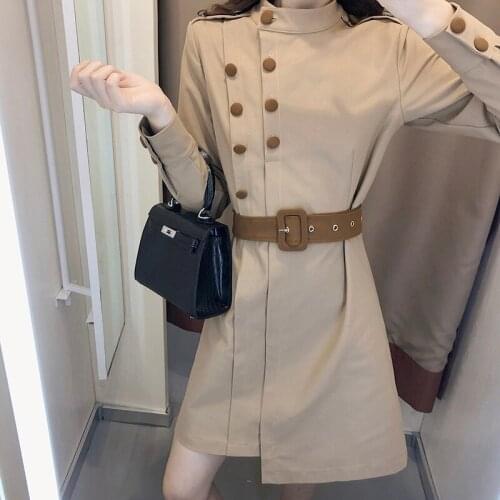 Women Outwear Belt High Quality Spring And Autumn New French Retro Irregular Dress Slim