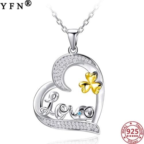 YFN 925 Sterling Silver Heart Elephant Necklaces CZ Pendant Necklace Silver Chain Women 925 Valentines Day Gifts Silver Jewelry