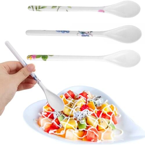 1Pc Random Melamine Spoon Imitation Ceramics Long Handle Coffee Sugar Dessert Tea Soup Children Scoop Kitchen Supplies