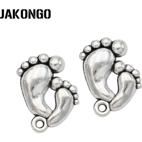 JAKONGO Antique Silver Plated Double Foot Charms Feet Pendants for Jewelry Making Bracelet DIY Craft 10pcs 20x15mm