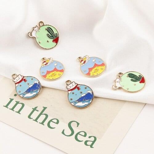 10pcs Drop Oil Cartoon Animal Round Ball Pendants Alloy Enamel Charms Jewelry DIY Accessories For Bracelet Earring Floating