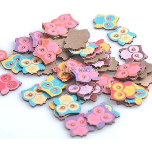 100pcs 23x20mm no Holes mixed owl Wooden decorative Buttons For Scrapbooking Crafts diy XD0318-59