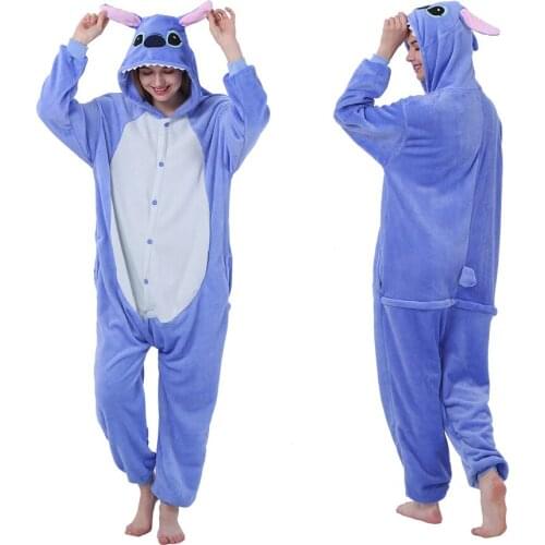 2020 Winter Adults Kugurumi Pajamas Set Unicorn Stitch Cartoon Animal Sleepwear Women Men Christmas Pyjamas Warm Flannel Hooded