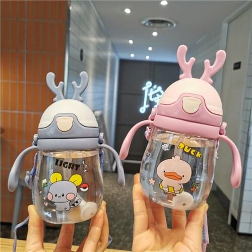 370ml New Creative Cartoon Animal Deer Childrens Straw Feeding Baby Learn To Drink Cup Leakproof Outdoor Portable Water Bottle