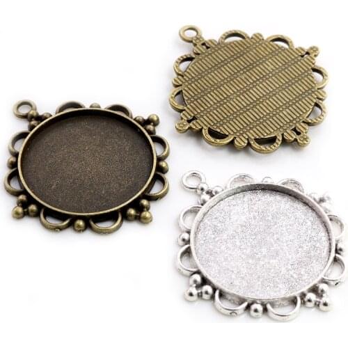 5pcs 30mm Inner Size Antique Bronze And Silver Plated Classic Style Cabochon Base Setting Charms Pendant
