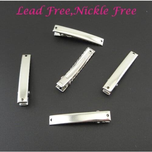 50PCS Silver 4.5cm 1.75" Plain Rectangle Metal Alligator hair Clips with two holes duck clips hairpins at lead free,nickle free