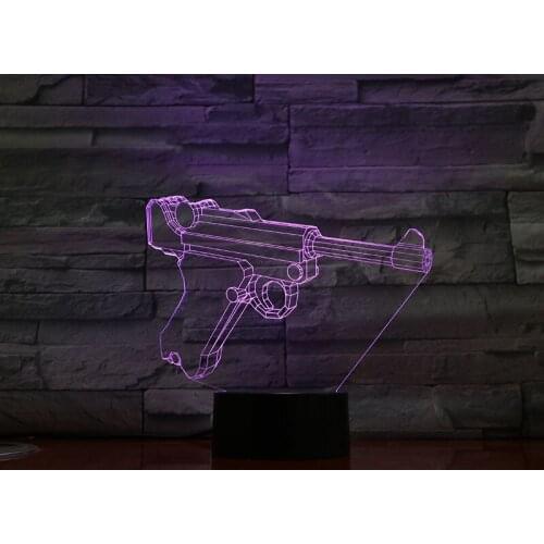 Acrylic 3D Illusion Nightlight Pistol Plug In Night Light LED Lamp Cool Kids Friends Birthday Gift Boys Room Party Decoration