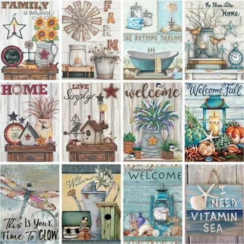 Huacan 5d Diamond Painting Text Scenery Home Decor Diamond Embroidery Mosaic Welcome Home Wall Sticker