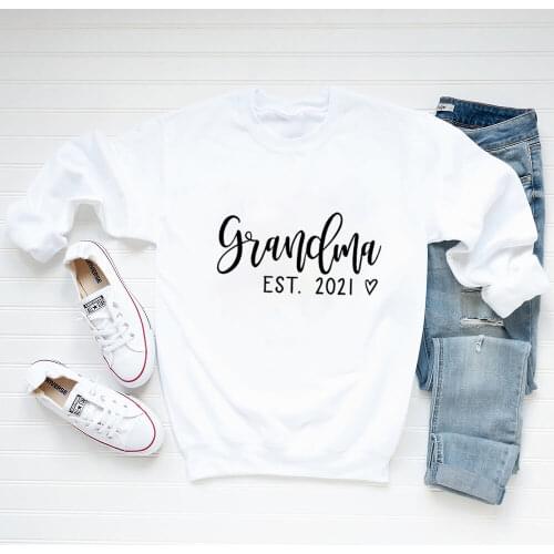Grandma Est. 2021 Printed 100%Cotton Grandma Sweatshirt Autumn Winter Casual O-Neck Pullover Long Sleeve Tops Mothers Day Gift