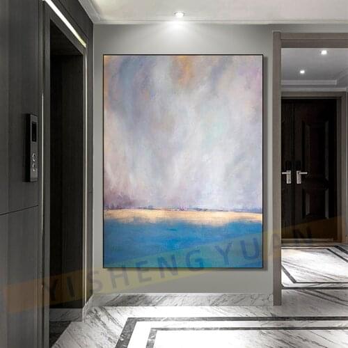 Large Handmade Abstract Blue Sky Luxury Golden Fashion Oil Painting For Living Room Modern Office Wall Decor Picture Art Gift