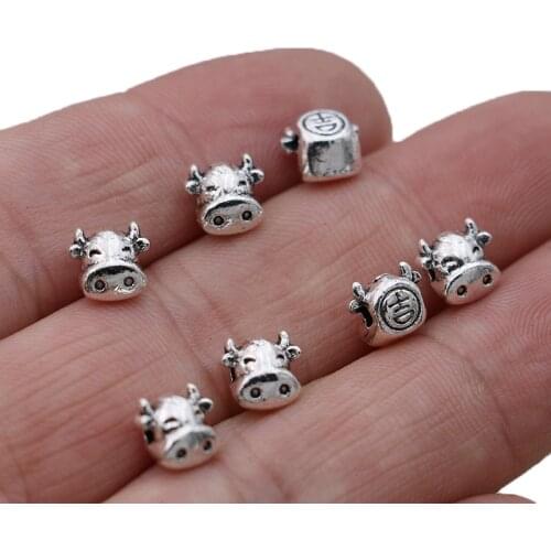 20PCS Antique Silver Plated Ox Cow Loose Spacer Beads for Jewelry Making Bracelet Accessories DIY Handmade Craft 7mm
