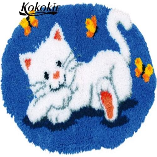 Diy tapijt latch hook kits rug cat printed cushion mat diy needle for carpet embroidery yarn needlework set latch hook kussen