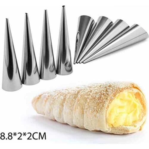 5 Pcs Conical Tube Cream Mold Cone Roll Moulds Stainless Steel Horn Cake Bread Mold Spiral Croissants Molds for Pastry Cream