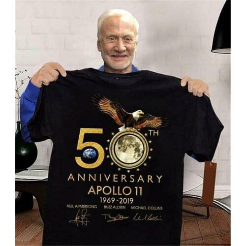 50Th Anniversary Apollo 11 1969 2019 Signatures T Shirt Black Cotton Men S-6Xl Big Tall Tee Shirt