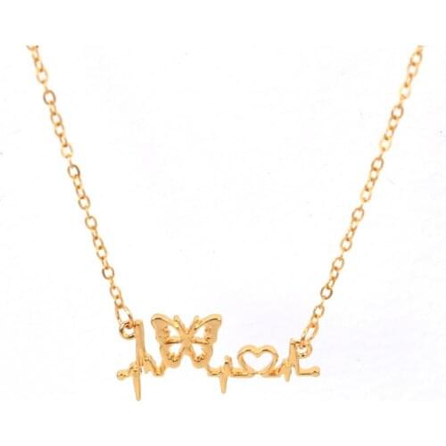 Hzew Electrocardiogram Butterfly heart pendant necklace gift