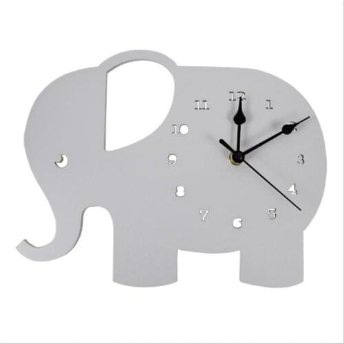 INS Nordic Wooden Elephant Unicorn Wall Clock Kids Room Decoration Wood Needle Mute Clocks Figurines Hanging Nursery Decor Props