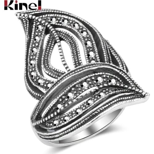 Kinel New Vintage Silver Color Women Multilayer Wide Rings Retro Rhinestone Stack Ring Punk Female Party Jewelry Wholesale