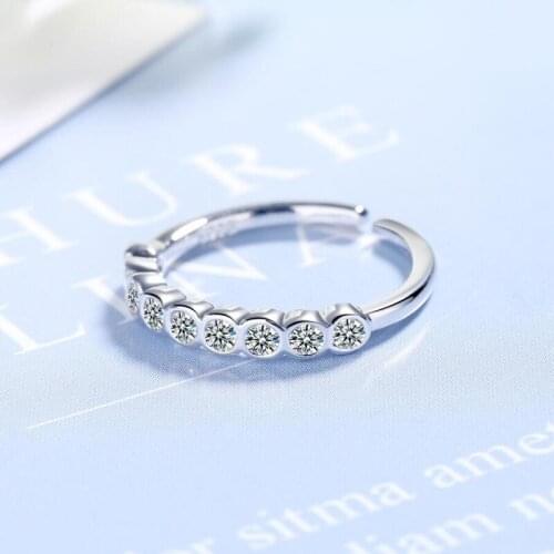 Korean Popular 925 Sterling Silver Ring For Women Jewelry Adjustable A Row Round Zircon Rings Girl Engagement Accessories KOFSAC