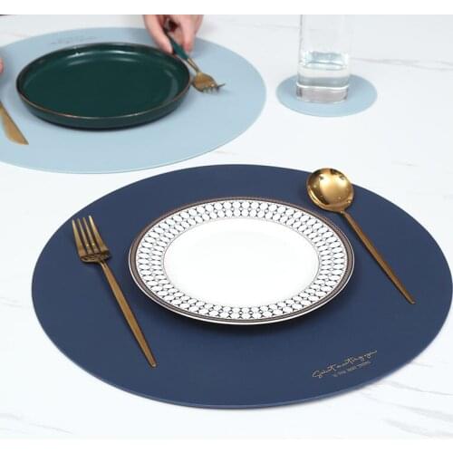 PU Leather Placemat Round Non-Slip Heat Insulation Tableware Pad Modern Simple Waterproof Oilproof Home Dining Table Mat