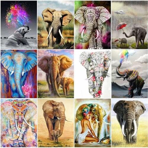 Square Diamond Painting Full Diamond Animal Elephant Design Round Diamond Home Furnishing Company Decoration Hanging Painting