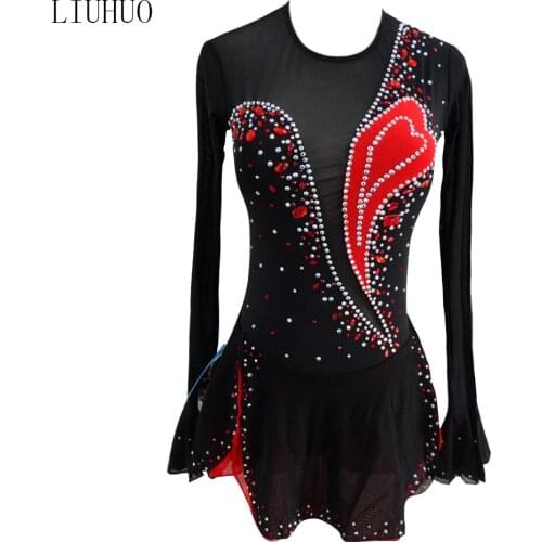 LIUHUO figure skating costume making factory skating skirt girls skating costume costume rose red skirt factory shop