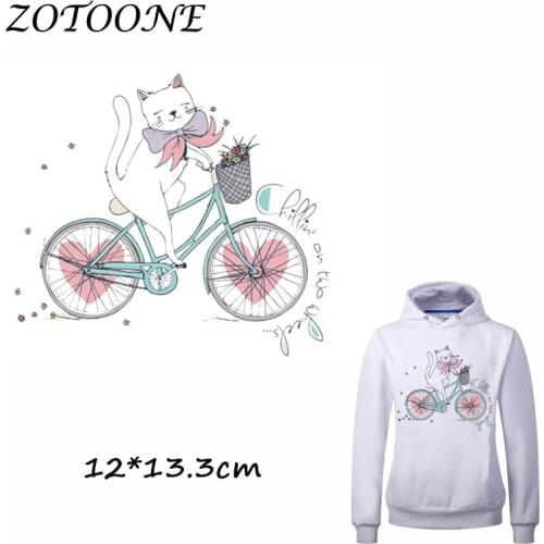 ZOTOONE Cute Bike Cat Patch for Clothing Iron-On Garment Heat Transfer Washable Badges Diy Accessory T Shirt Applique Patches C