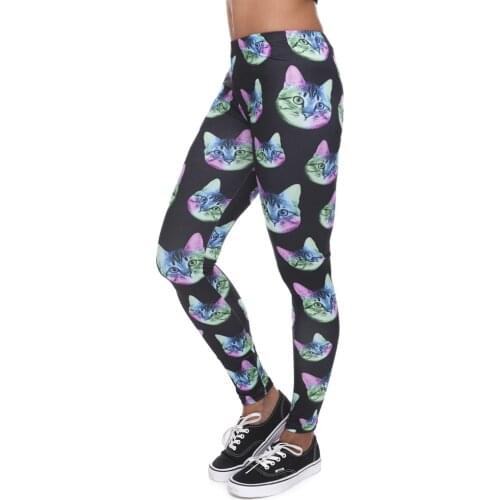 Fashion Leggings Women Neon Cat Black Printing Fitness Legging Silm Stretch Leggins High Waist Legins Trouser Casual Pants