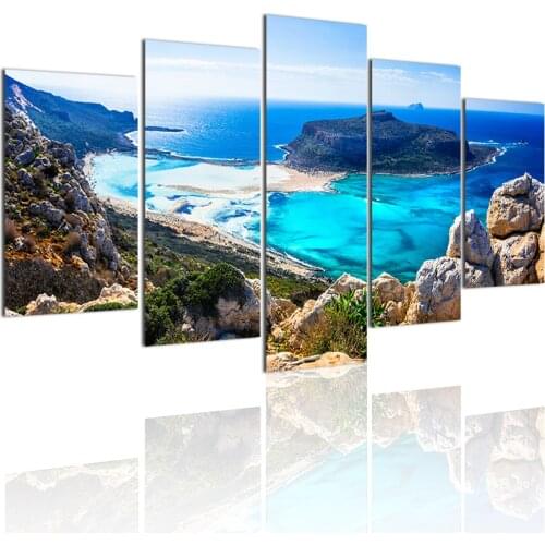 Balos Bay Crete island Nature 5 Panels DIY Wood Frame Canvas Painting Posters Wall Art Print Picture Living Room Home Decoration