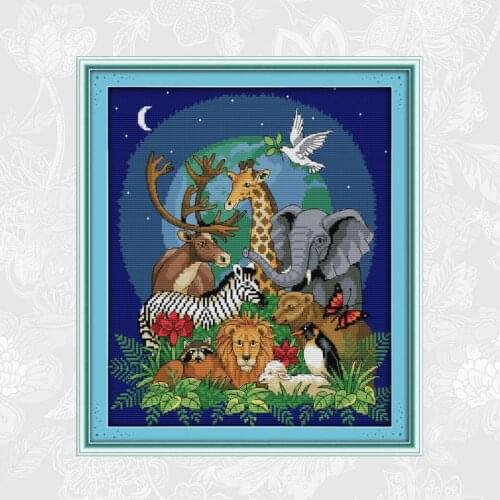 Joy sunday Cross stitch Kits Animal World Patterns Counted Printed Canvas DIY Handwork Embroidery Beginner Needlework Sets