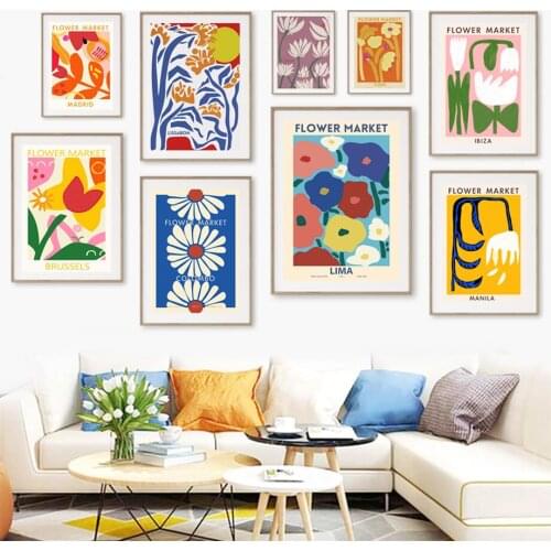 Retro Flower Market City Rose Daisy Lotus Wall Art Canvas Painting Nordic Posters And Prints Wall Pictures For Living Room Decor