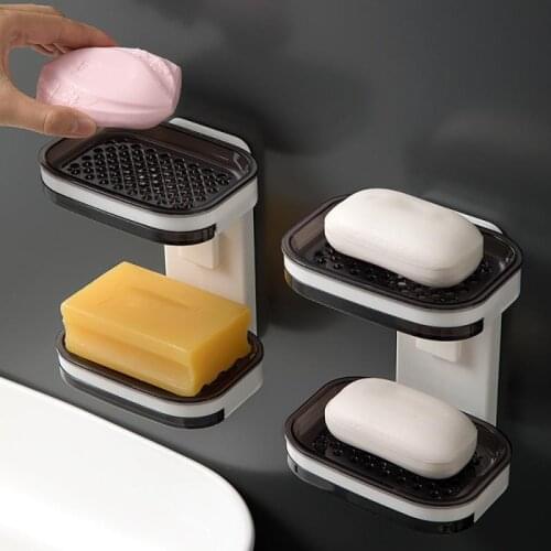 Single/Double Layer Wall Mounted Soap Dishes Box Drain Sponge Holder Storage Rack For Bathroom Accessories Toiletries Organizer