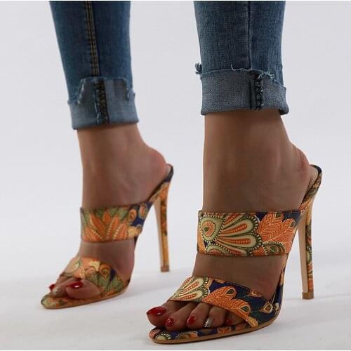 NEW 2020 Sexy Canvas Shoes Woman Sandals Open Toed High Heels Women Dew heel Party Dress Shoes Sandals Pumps 12CM Size 35-40