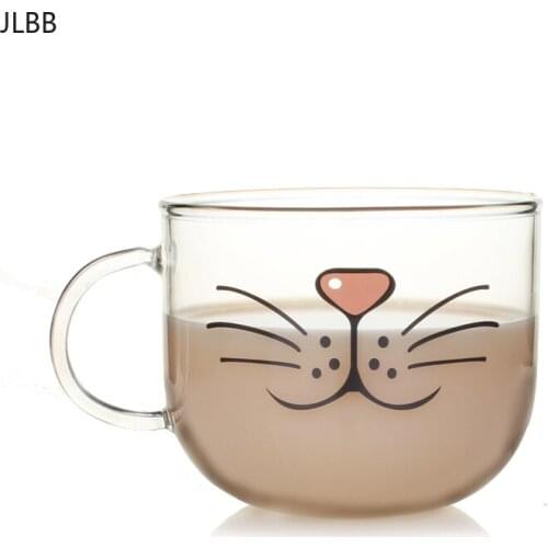 Novelty Glass Cup Cat Face Mugs Coffee Tea Milk Breakfast Mug Creative Gifts 540ml