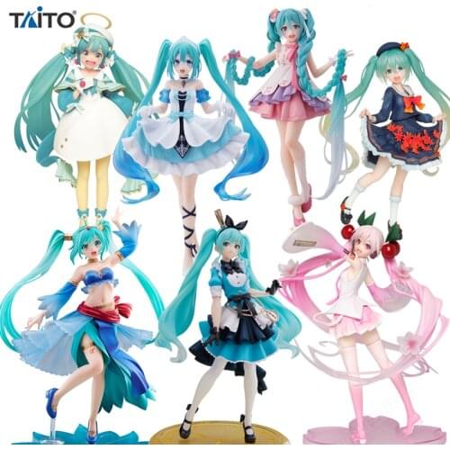 In Stock Original Taito Vocaloid Hatsune Miku Action Figure Little Red Riding Hood Fairy Tale Series 22Cm Anime Doll Model Toys