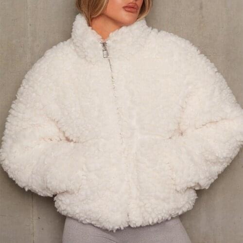 Autumn and winter womens Plush cardigan short jacket lamb wool coatj acket
