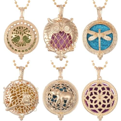 Aromatherapy Necklace Diffuser Jewelry Gold Plated Tree of Life Locket Pendant Necklaces Perfume Essential Oil Diffuser Necklace