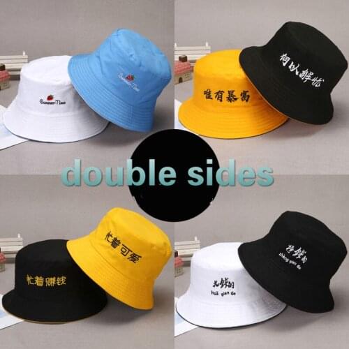 Bucket Hats Women Simple Casual Summer Friends Embroidery Double Sides Japanese Style Ulzzang Chic Daily Fishing Hat All-match