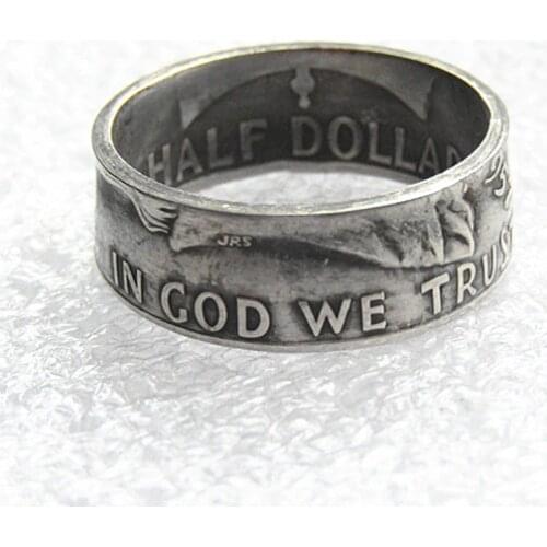 US Franklin (Head Outside) Half Dollar Silver Plated Coin Ring Handmade In Sizes 7-12