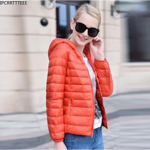 New 2021 Autumn Winter Down Jacket Women Ultra Light White Duck Down Coat Slim Hooded Female Outwear