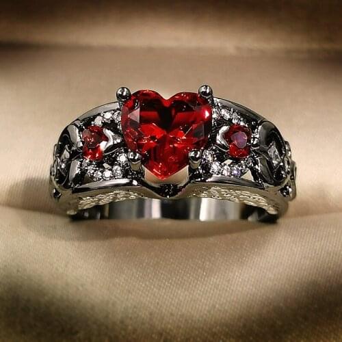 CHARLINLIOL Luxury 925 Sterling Silver Angel Wings Rings for Women Brilliant Heart Shape Zircon Black Gold Filled Promise Ring