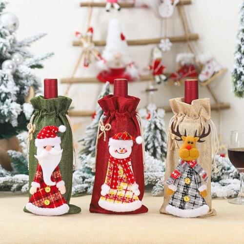 Cartoon Santa Snowman Deer Christmas Wine Bottle Bags Cover New Year Party Champagne Red Wine Bundle Pocket Party Table Decor