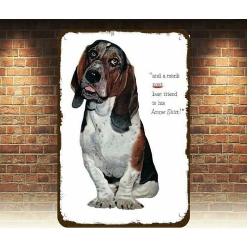 1952 ARROW SHIRT Vintage Look REPLICA METAL SIGN - Cute BASSET HOUND Puppy Dog